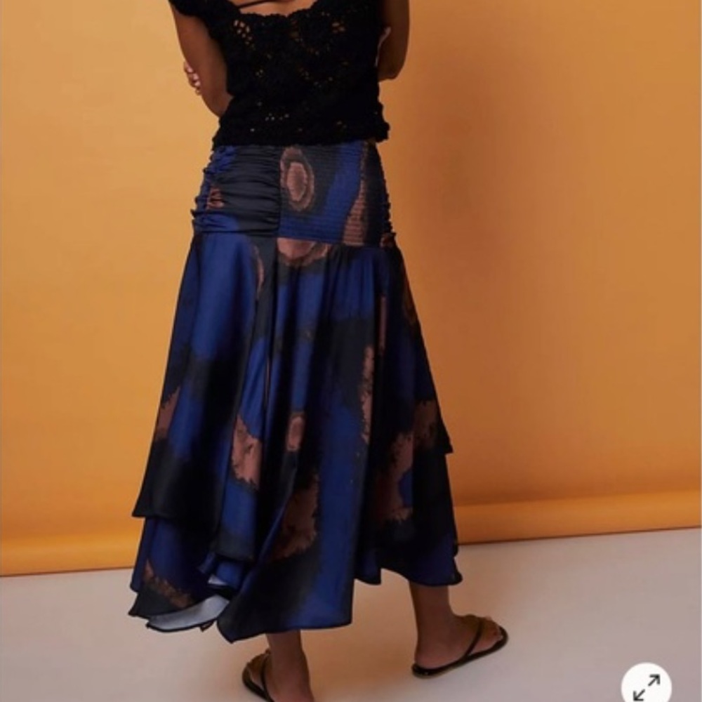 New Free People x House Of Aama Sz L Starry Eyes Asymmetric Tie Dye Midi Skirt - Picture 2 of 5
